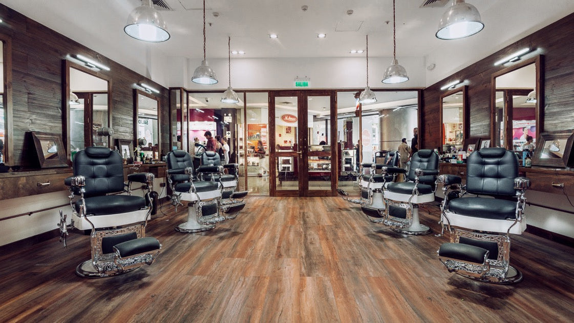 Interior of an El Turco barbershop with classic barber chairs