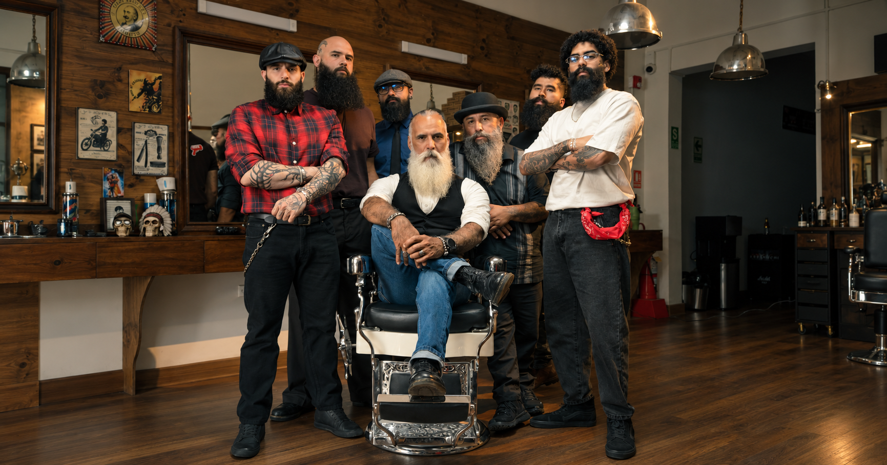 El Turco barbers and clients with different beard shapes in the barbershop