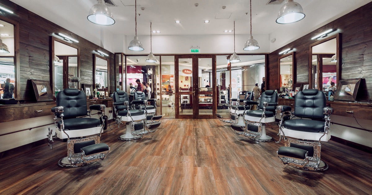 Interior of an El Turco barbershop with classic barber chairs